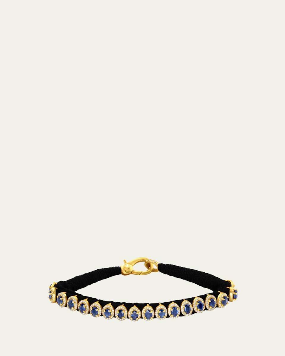 Blue Sapphire and Diamond Halo Bracelet in 14K Gold